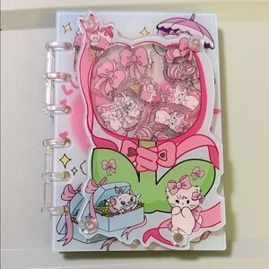 Kawaii Pink Bow Cat Shaker Notebook Cover